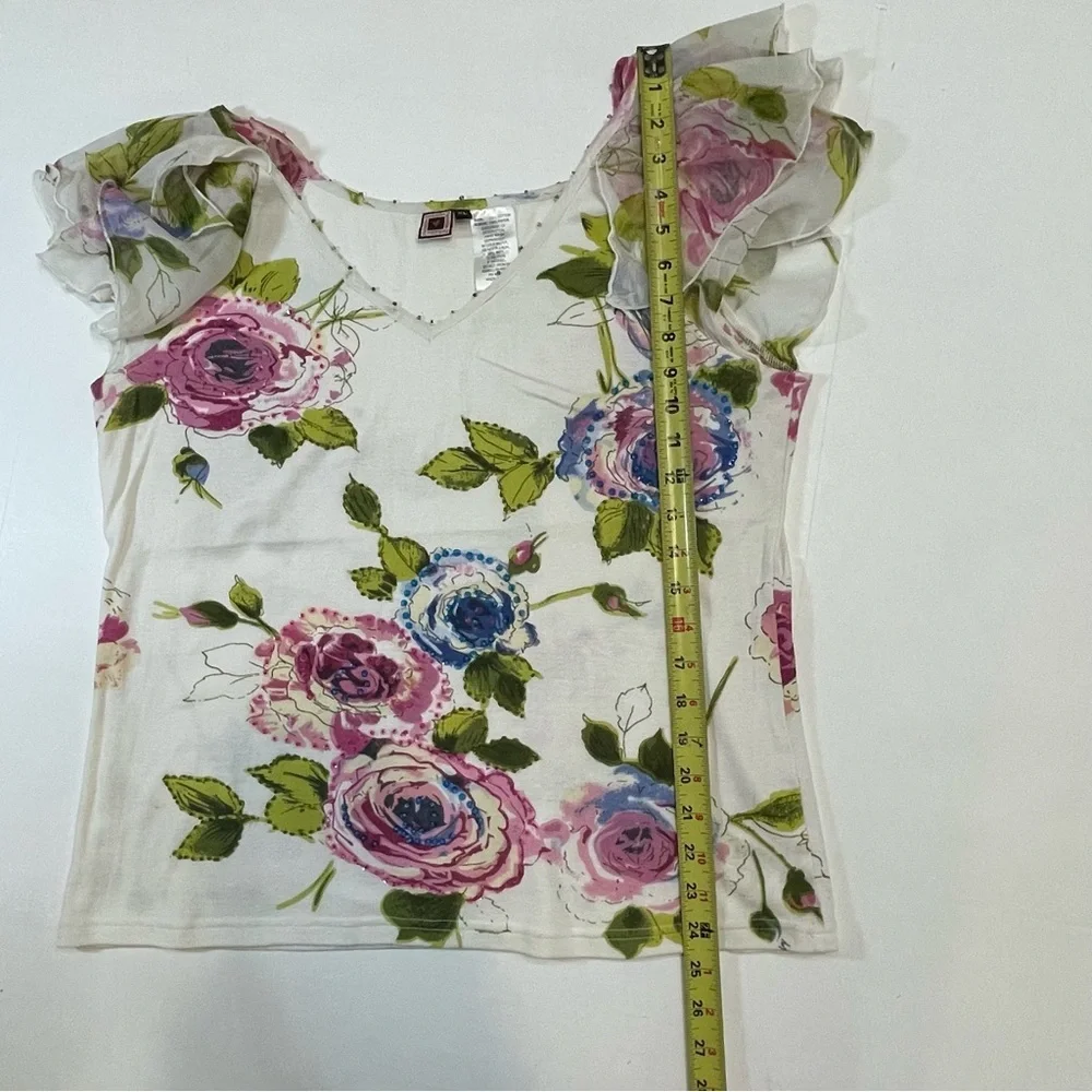 Forbidden Elegant Floral V-Neck Blouse. Beaded. Size XL. - Picture 10 of 12